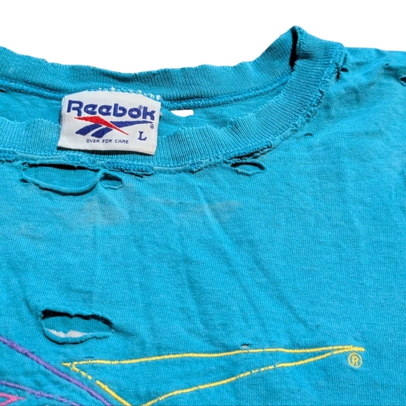 Vintage 90s Reebok Thrashed Single Stitch T Shirt Retro Large 80s Grunge - Picture 6 of 10
